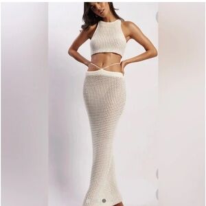 Meshki Raquel Crochet Lace Up Back Top Skirt Set Size XS $250